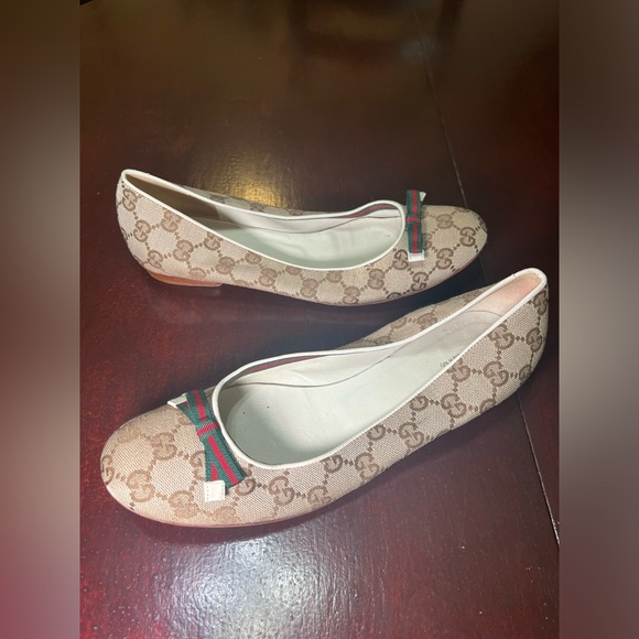 GUCCI SHOES 100% AUTHENTIC GUCCI MONOGRAM GG CANVAS BALLET FLATS - Picture 2 of 7